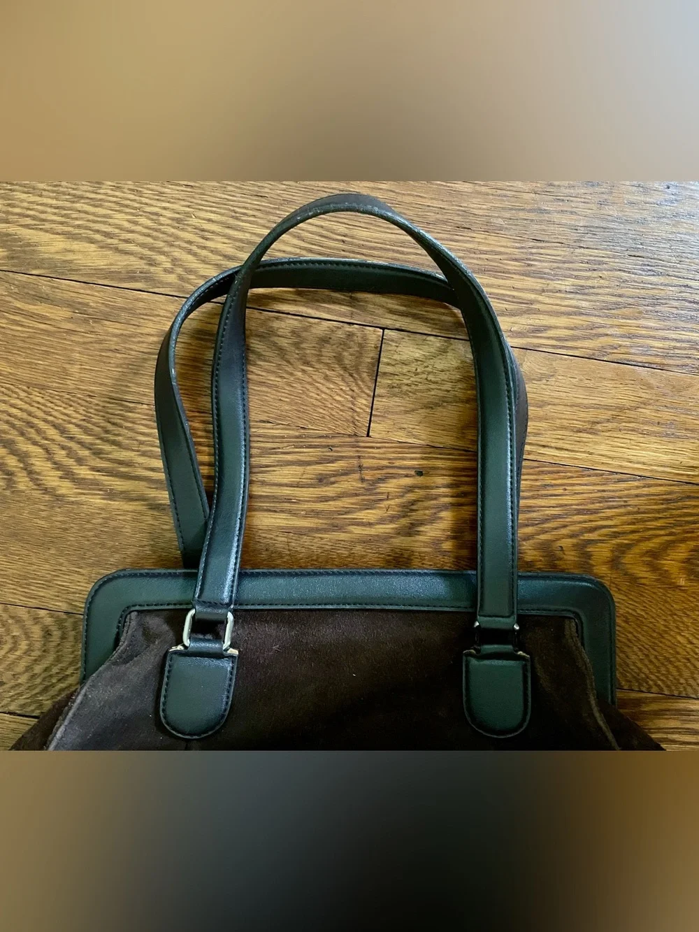 LOFT Dark Brown Suede Leather Satchel Handbag w/ Magnetic Closure - Vintage Look